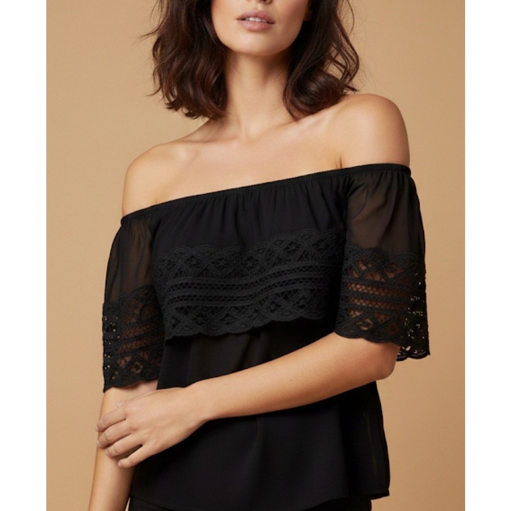 Socialite Black Off the Shoulder Crochet Lace Top Blouse